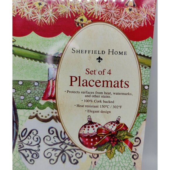 Set of 4 Christmas CORK Placemats Sheffield Home Festive Colorful Ornaments NEW - Picture 2 of 5